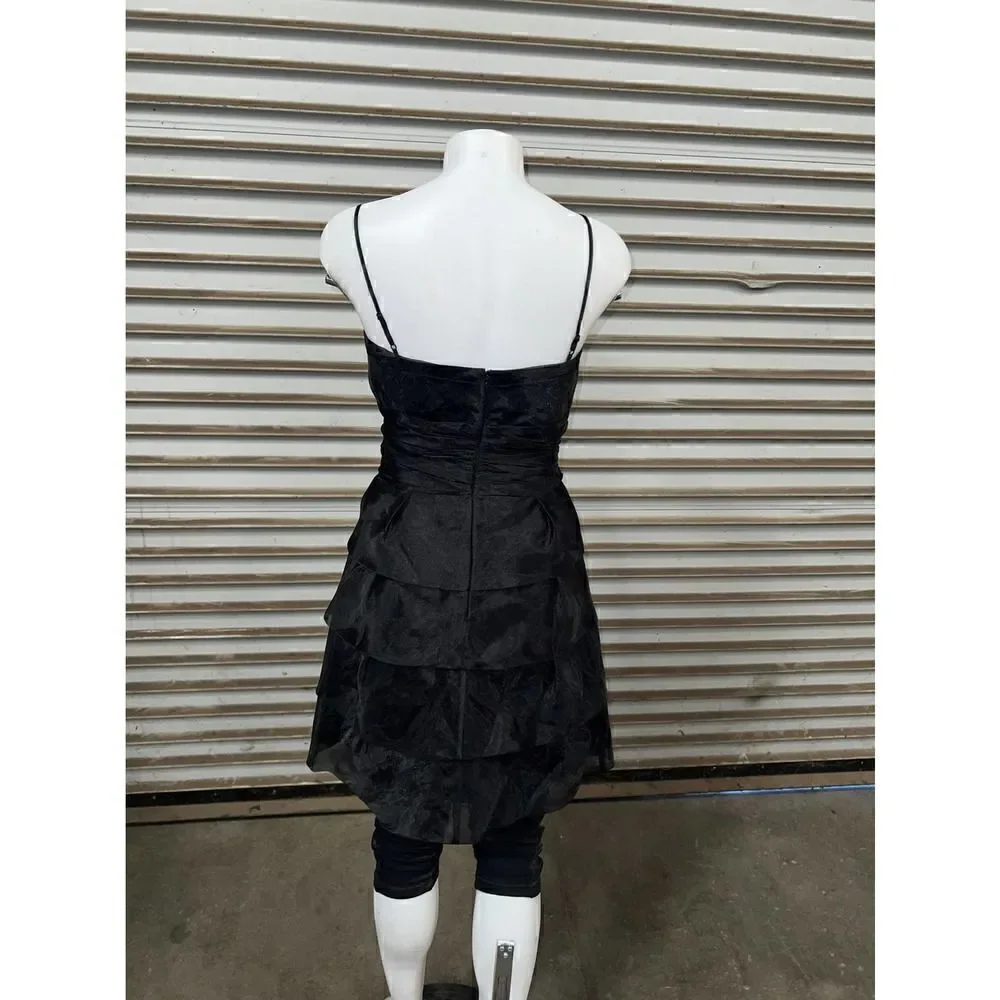 Max and Cleo black cocktail dress lined black tiered chiffon adjustable straps